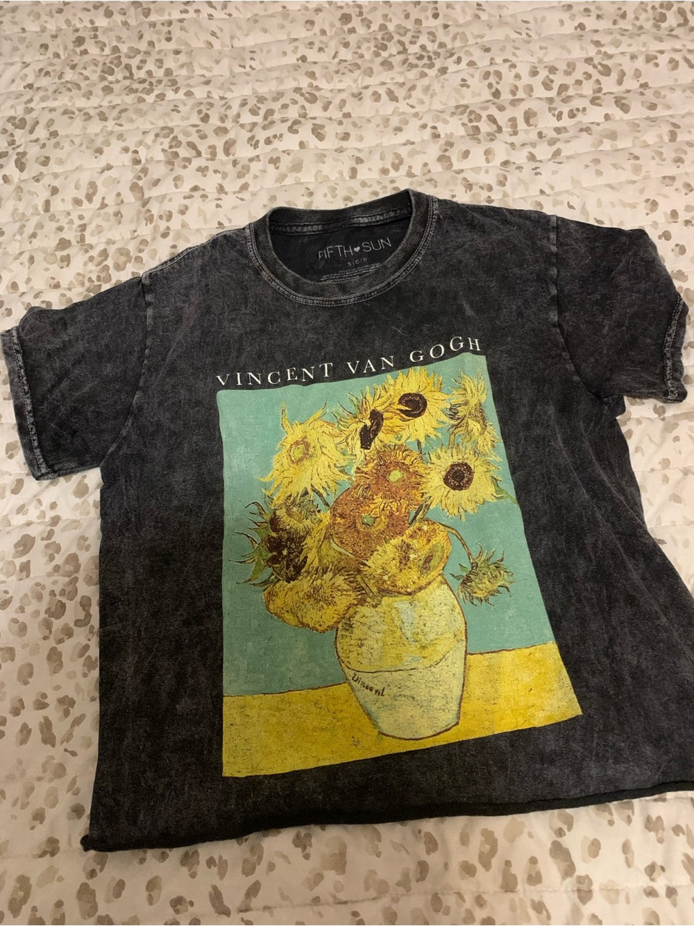 Fifth Sun Black Acid-Wash Vincent van Gogh Sunflowers Graphic Tee
